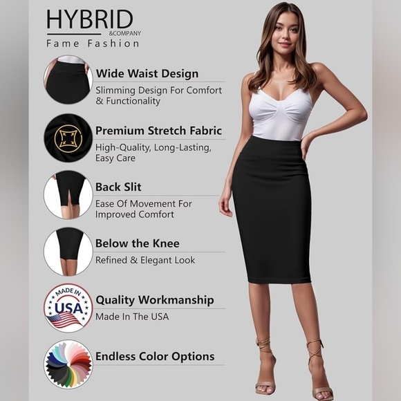 HYBRID & COMPANY premium Nylon Ponte Stretch High Waist Pencil Skirt NWT - Picture 7 of 10